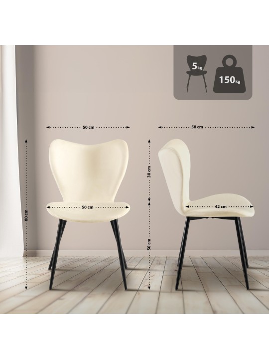 Chaise de salle à manger Maika velours, crème Chaise de salle à manger Maika velours, crème