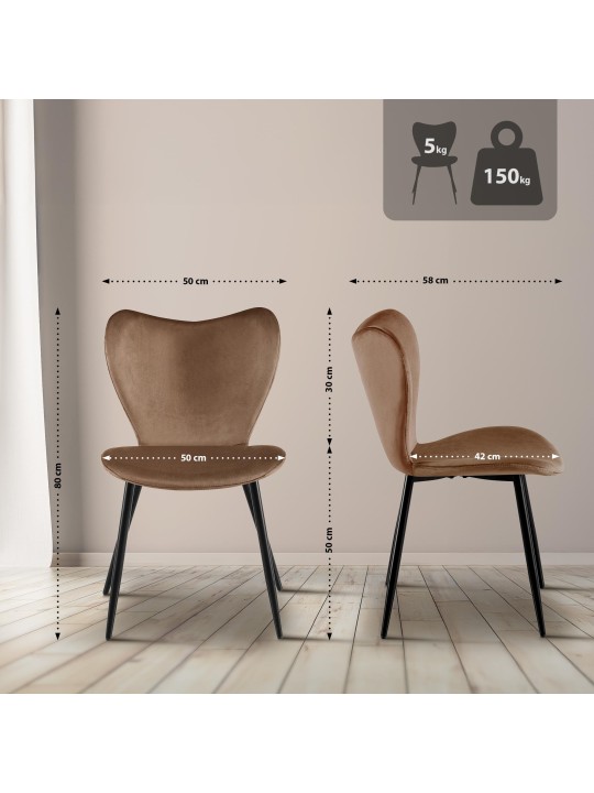 Chaise de salle à manger Maika velours, brun