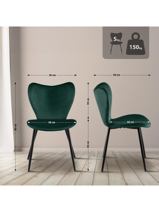 Chaise de salle à manger Maika velours, vert Chaise de salle à manger Maika velours, vert