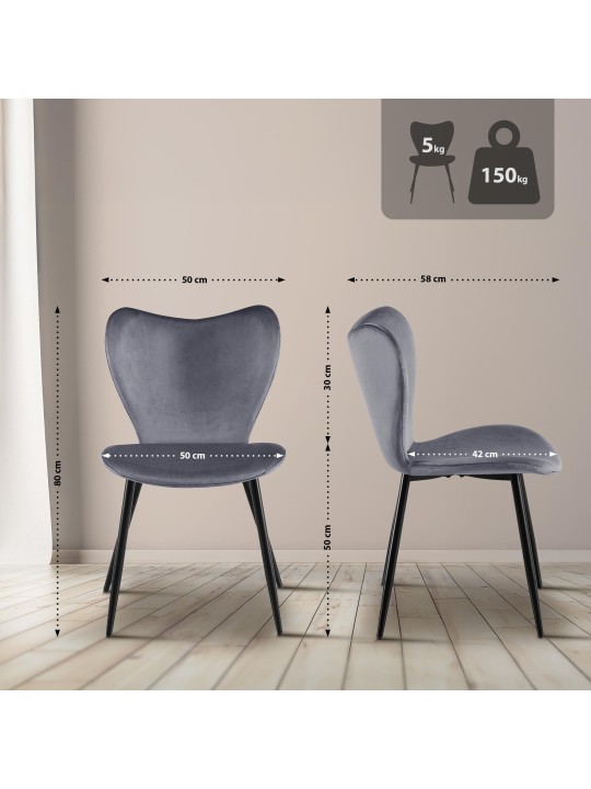 Chaise de salle à manger Maika velours, gris foncé Chaise de salle à manger Maika velours, gris foncé