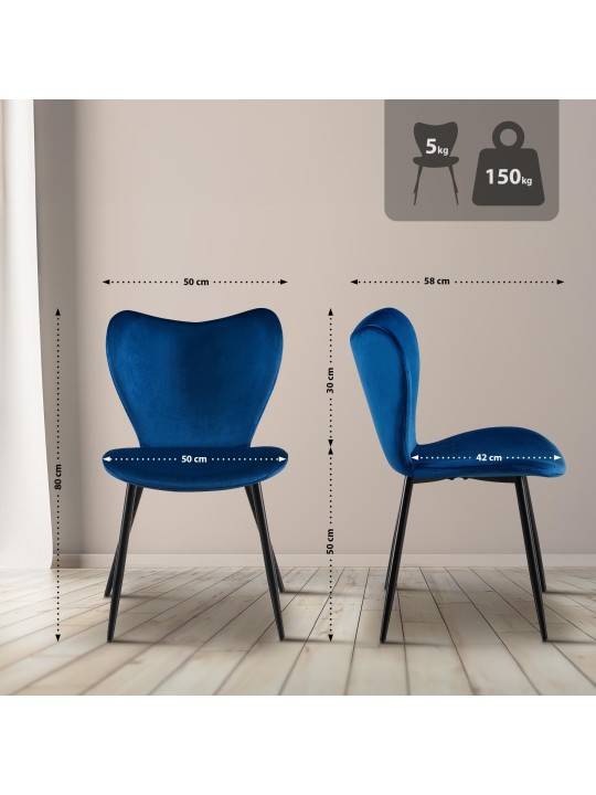 Chaise de salle à manger Maika velours, bleu foncé Chaise de salle à manger Maika velours, bleu foncé