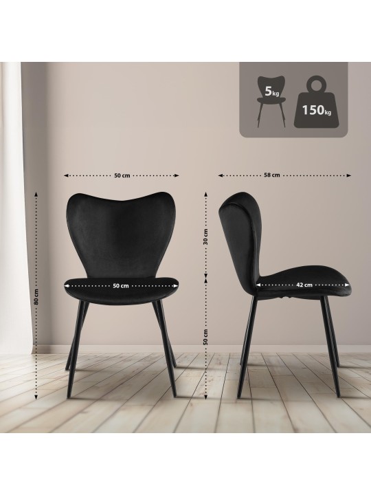 Chaise de salle à manger Maika velours, noir Chaise de salle à manger Maika velours, noir