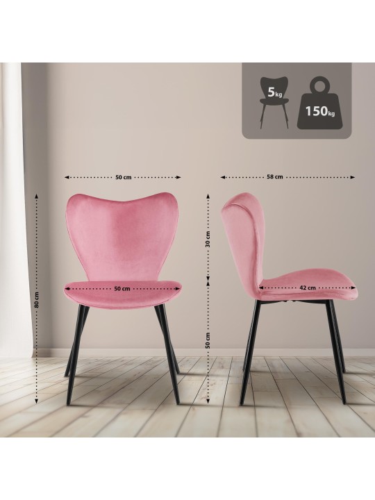 Chaise de salle à manger Maika velours, rose