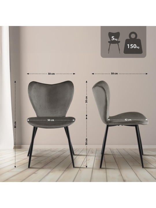 Chaise de salle à manger Maika velours, anthracite