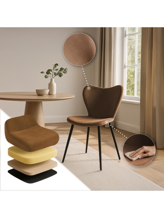 Chaise de salle à manger Maika velours, brun