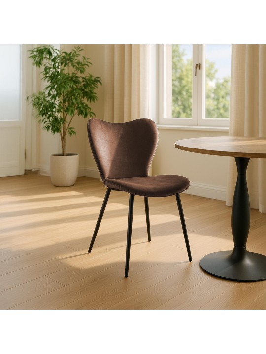 Chaise de salle à manger Maika velours, brun