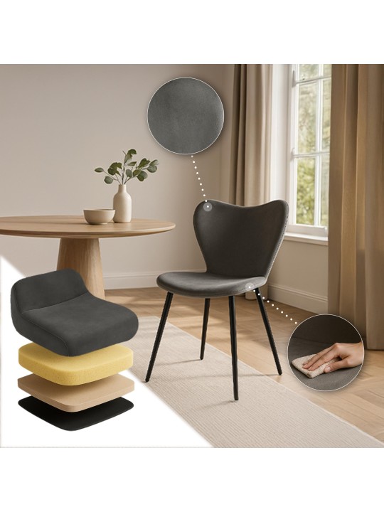 Chaise de salle à manger Maika velours, anthracite