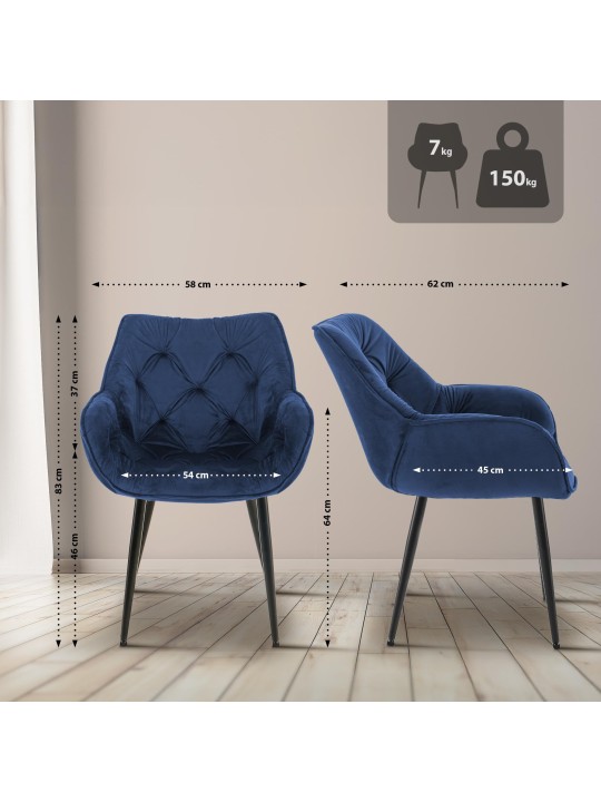 Chaise Tanna Velours, bleu foncé