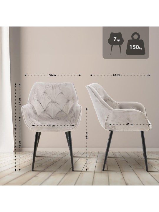 Lot de 2 chaises Tanna velours, gris