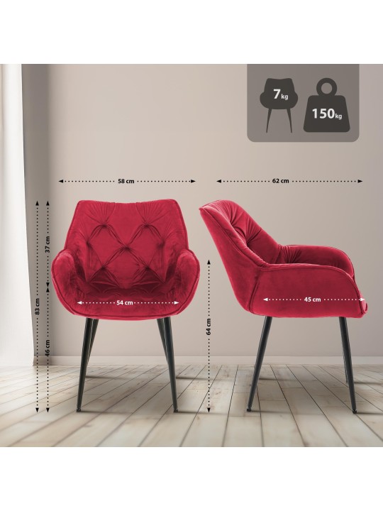 Lot de 2 chaises Tanna velours, rouge