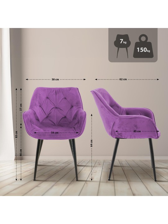Lot de 2 chaises Tanna velours, lilas