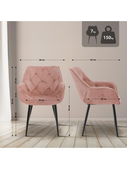 Lot de 2 chaises Tanna velours, rose