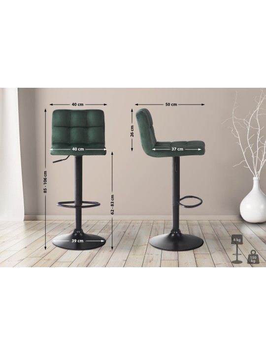 Tabouret de bar Feni velours, vert