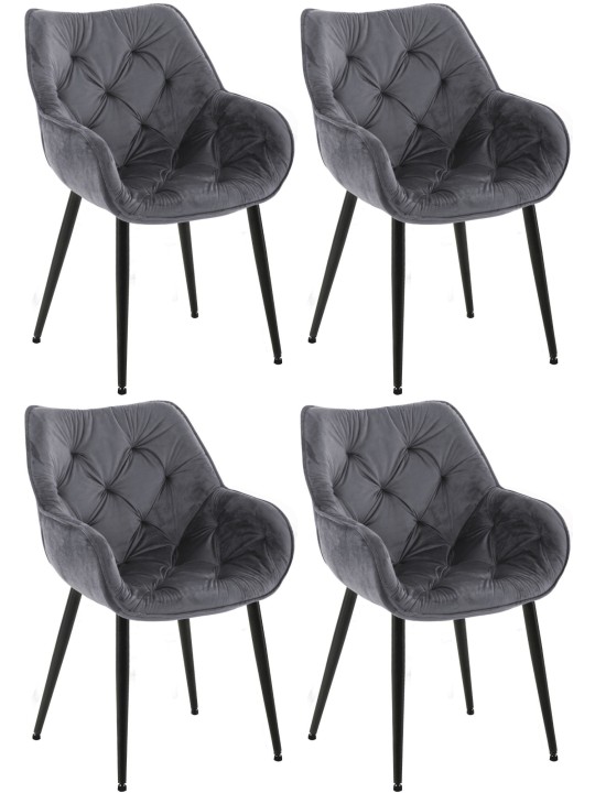 Lot de 4 chaises Tanna velours, gris foncé Lot de 4 chaises Tanna velours, gris foncé