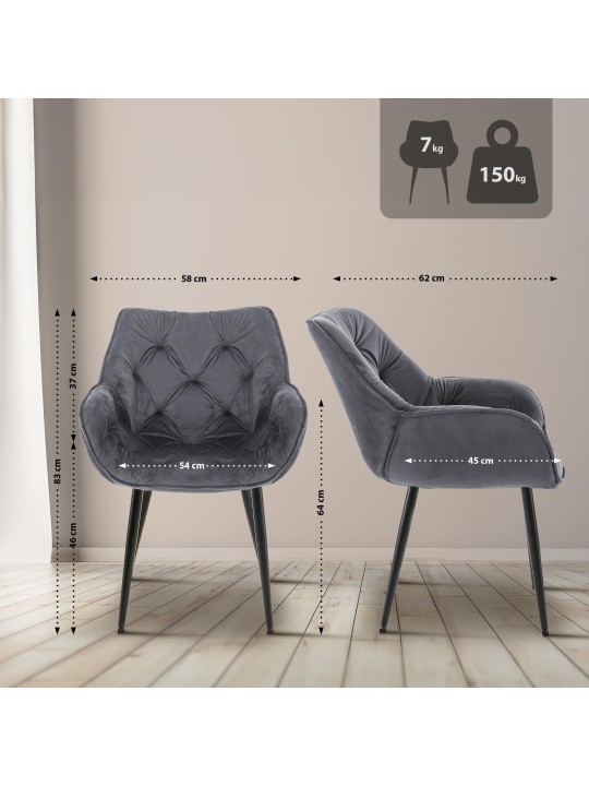 Lot de 4 chaises Tanna velours, gris foncé Lot de 4 chaises Tanna velours, gris foncé