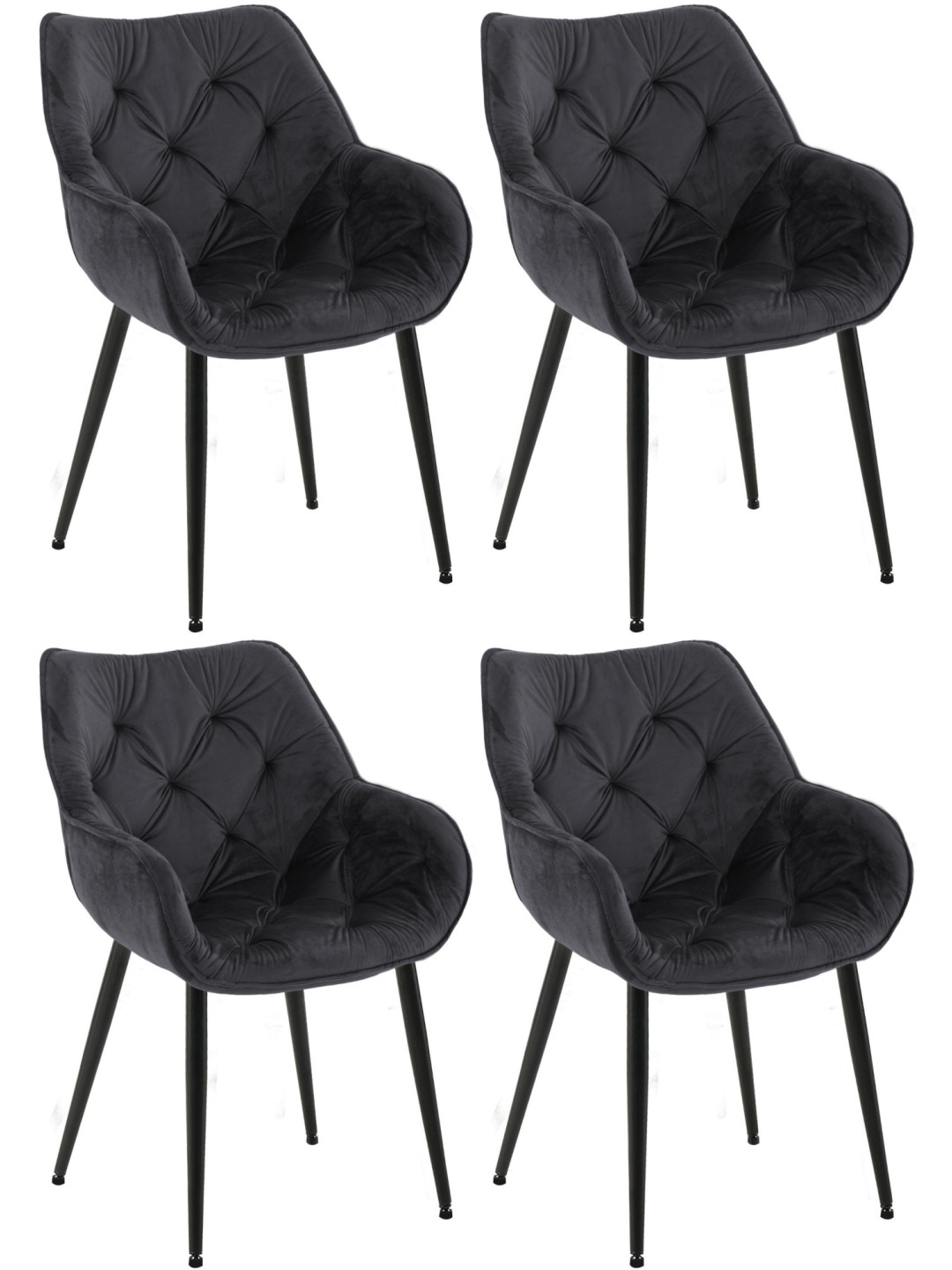 Lot de 4 chaises Tanna velours, noir