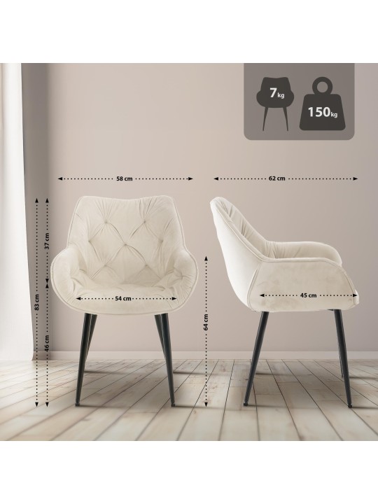 Lot de 4 chaises Tanna velours, crème Lot de 4 chaises Tanna velours, crème