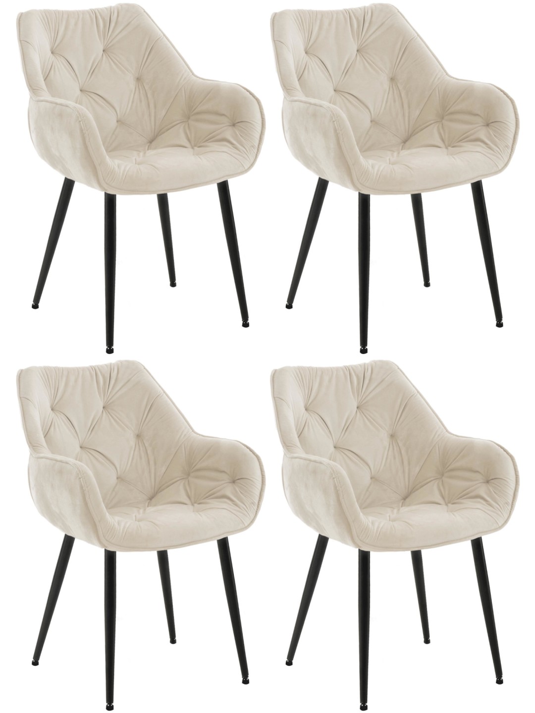 Lot de 4 chaises Tanna velours, crème