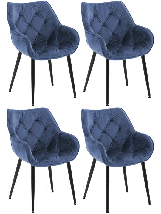 Lot de 4 chaises Tanna velours, bleu
