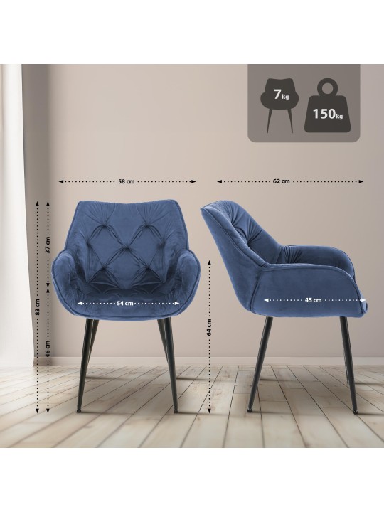 Lot de 4 chaises Tanna velours, bleu