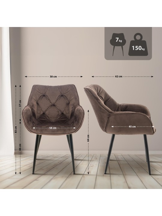 Lot de 4 chaises Tanna velours, brun