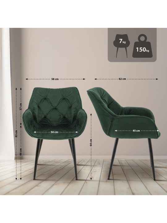 Lot de 4 chaises Tanna velours, vert Lot de 4 chaises Tanna velours, vert