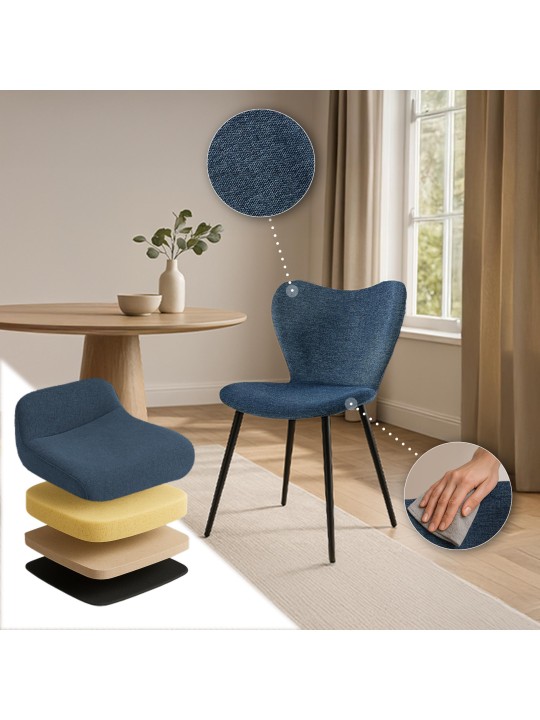 Chaise de salle à manger Maika tissu, bleu