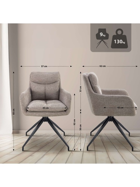 Lot de 2 chaises de salle à manger tissu Somers, taupe