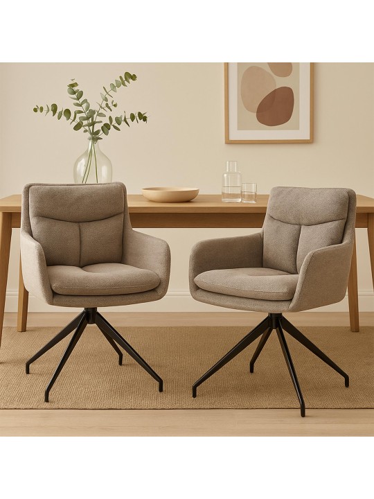 Lot de 2 chaises de salle à manger tissu Somers, taupe