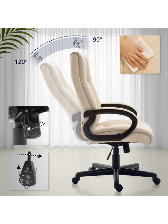 Chaise de bureau XL Sparta simili cuir, crème