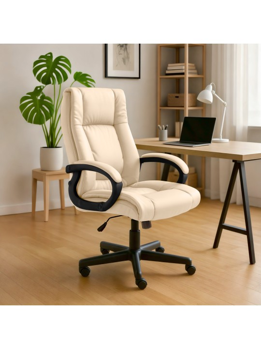 Chaise de bureau XL Sparta simili cuir, crème