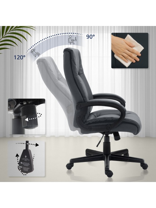 Chaise de bureau XL Sparta simili cuir, gris