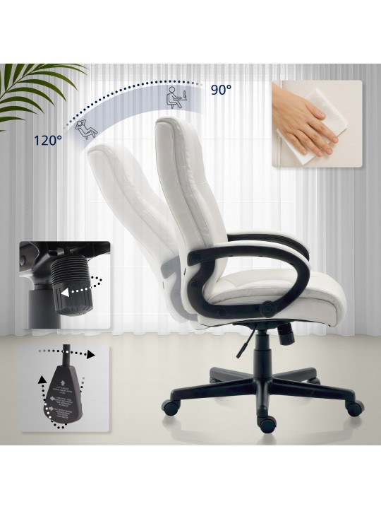 Chaise de bureau XL Sparta simili cuir, blanc