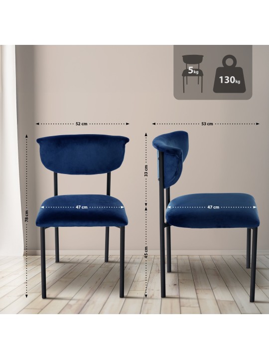 Lot de 2 chaises visiteurs Gambell velours, bleu foncé