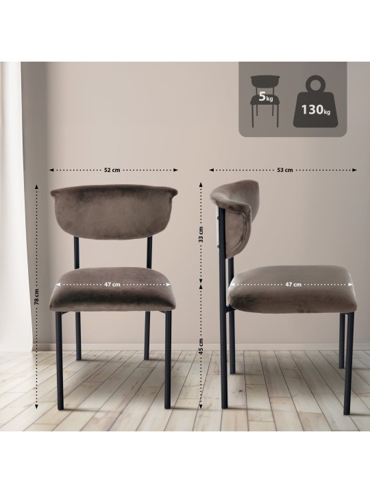 Lot de 2 chaises visiteurs Gambell velours, brun