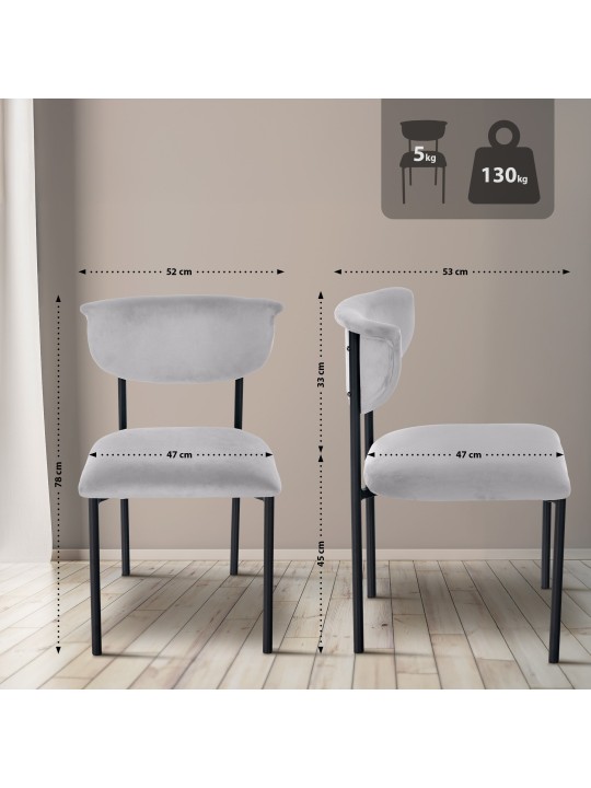 Lot de 2 chaises visiteurs Gambell velours, gris Lot de 2 chaises visiteurs Gambell velours, gris