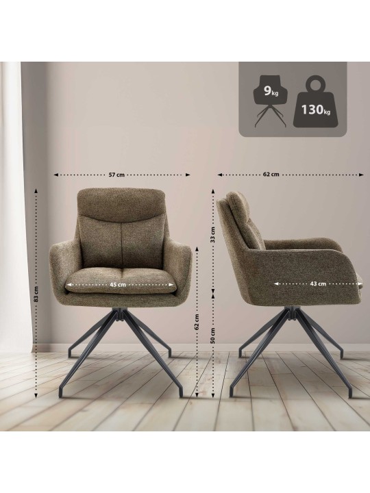 Lot de 2 chaises de salle à manger tissu Somers, brun