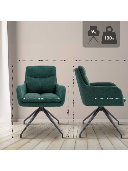 Lot de 2 chaises de salle à manger tissu Somers, vert