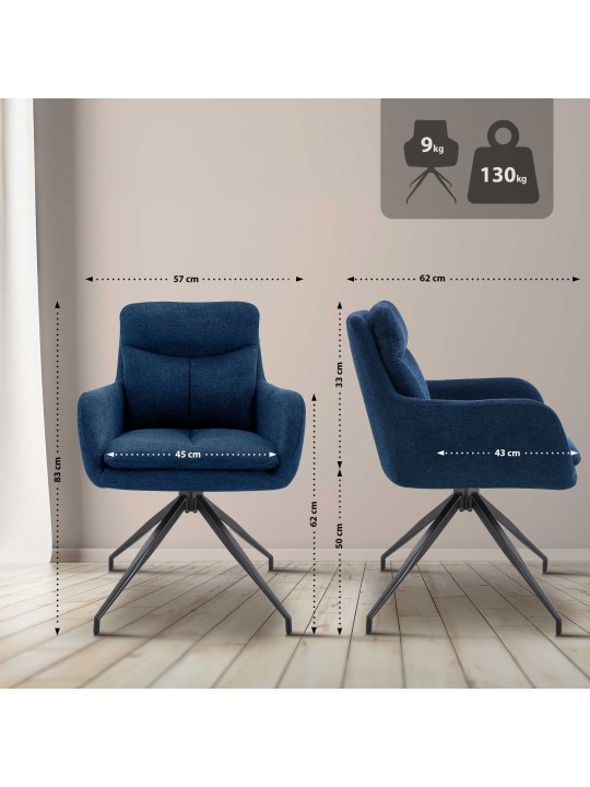 Lot de 2 chaises de salle à manger tissu Somers, bleu