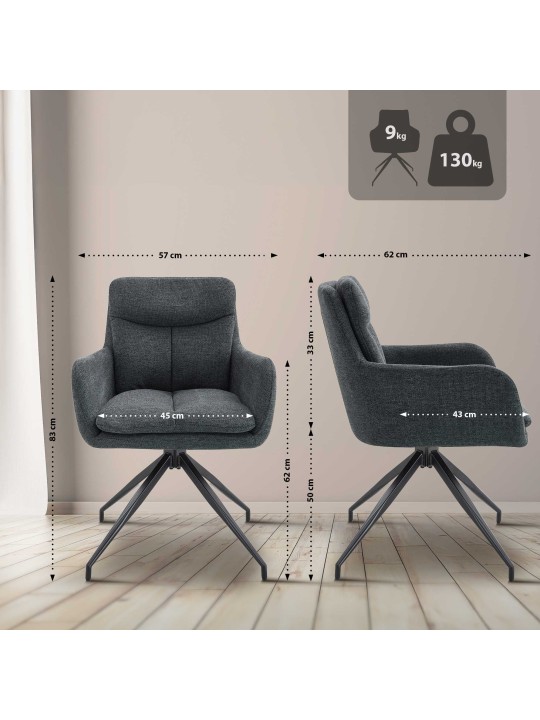 Lot de 2 chaises de salle à manger tissu Somers, gris foncé