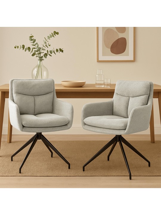 Lot de 2 chaises de salle à manger tissu Somers, crème