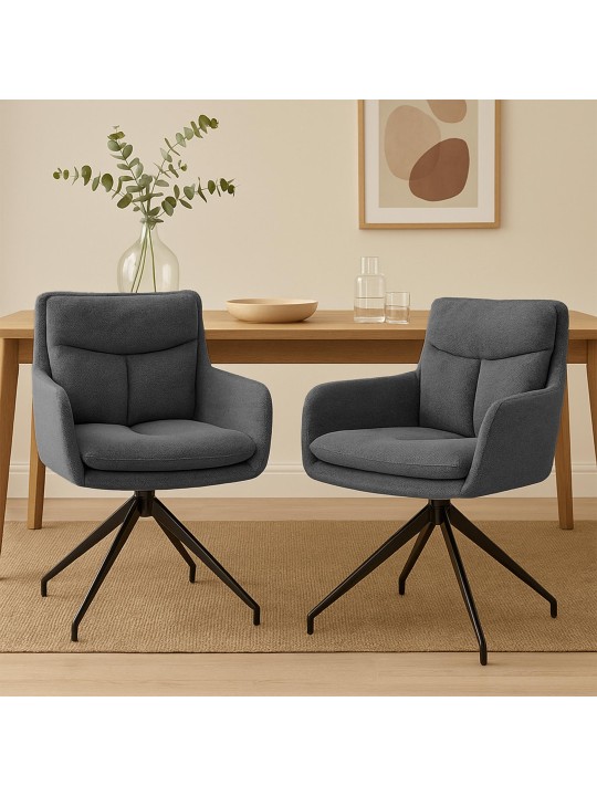 Lot de 2 chaises de salle à manger tissu Somers, gris foncé