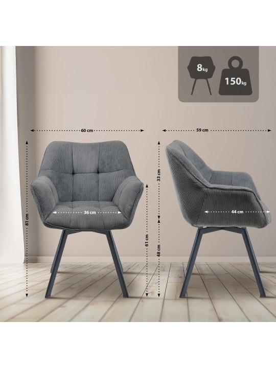 Chaise de salle à manger Jordi Cord, gris foncé Chaise de salle à manger Jordi Cord, gris foncé