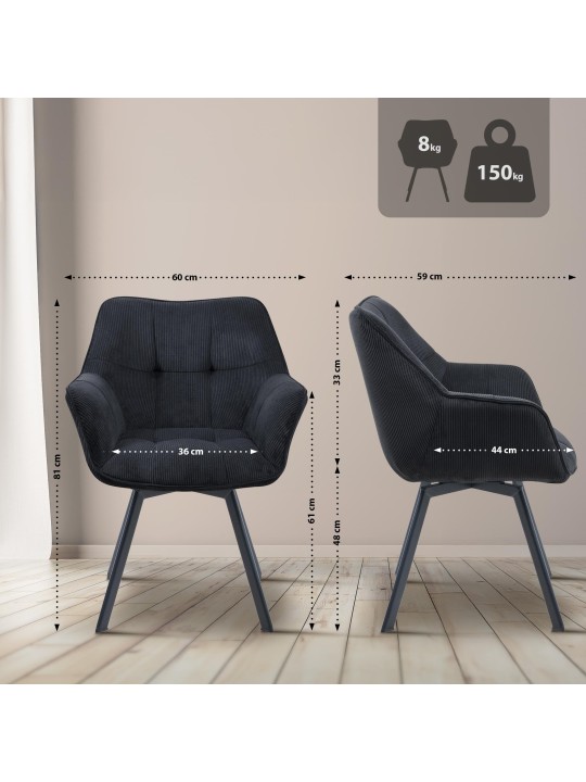 Chaise de salle à manger Jordi Cord, noir Chaise de salle à manger Jordi Cord, noir