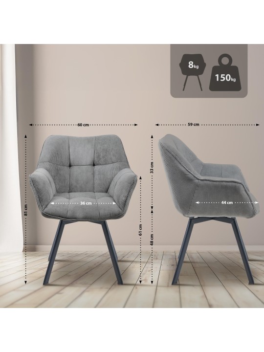 Chaise de salle à manger Jordi Cord, gris Chaise de salle à manger Jordi Cord, gris