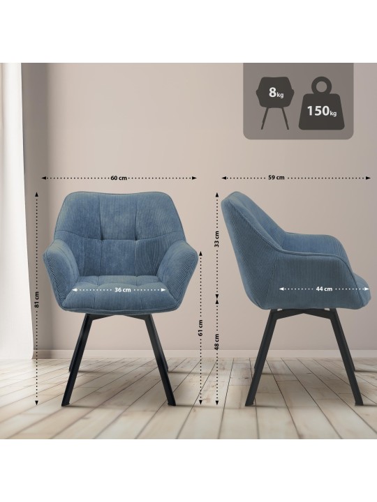 Chaise de salle à manger Jordi Cord, bleu Chaise de salle à manger Jordi Cord, bleu