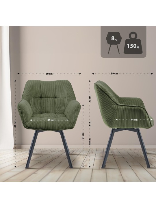 Chaise de salle à manger Jordi Cord, vert Chaise de salle à manger Jordi Cord, vert