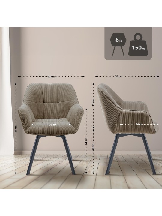 Chaise de salle à manger Jordi Cord, brun Chaise de salle à manger Jordi Cord, brun