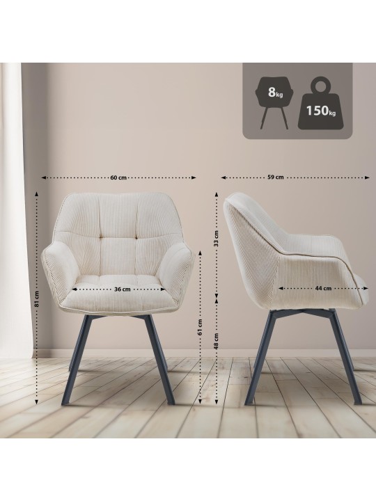 Chaise de salle à manger Jordi Cord, crème Chaise de salle à manger Jordi Cord, crème