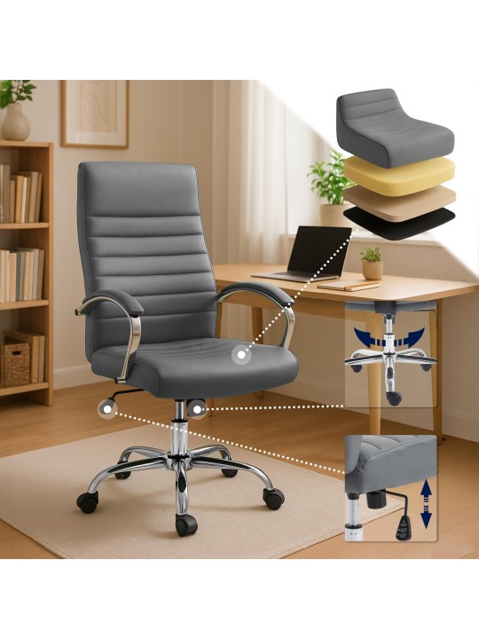 Chaise de bureau Valais simili cuir, gris